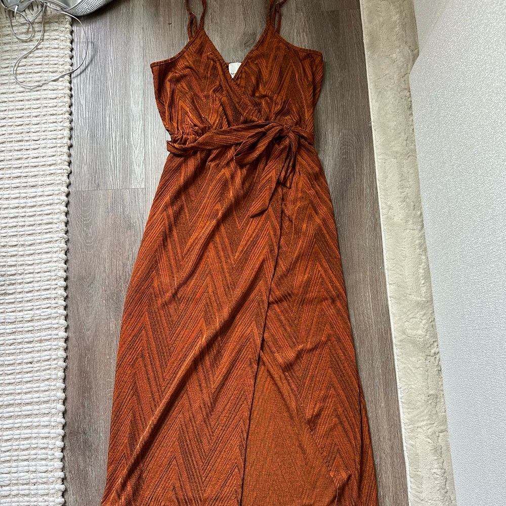 Copper midi wrap dress